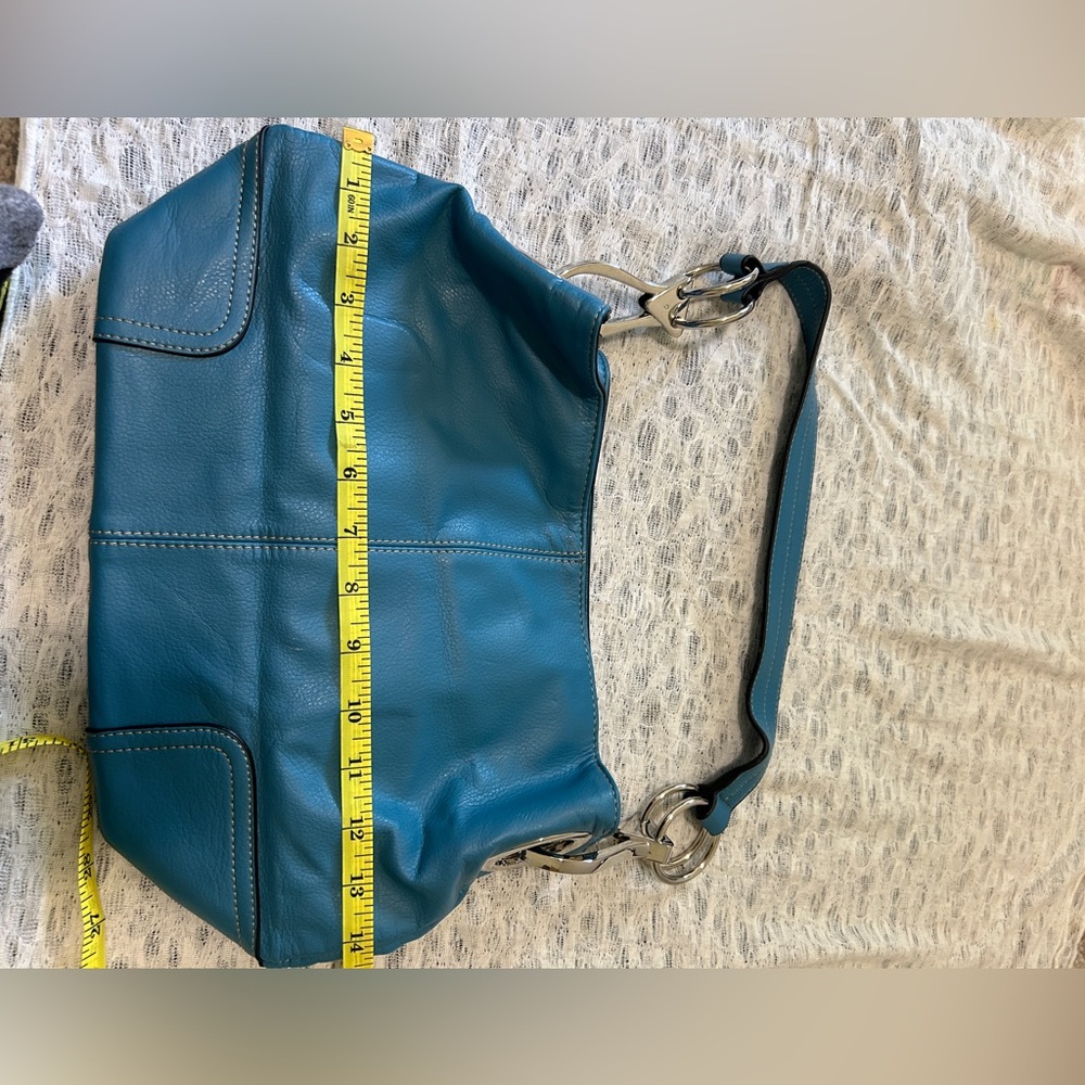 Teal Leather Shoulder Bag with Silver Accents